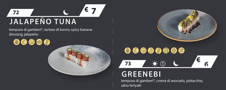 Hosomaki and Rolls: dishes 72 Jalapeño Tuna and 73 Greenebi