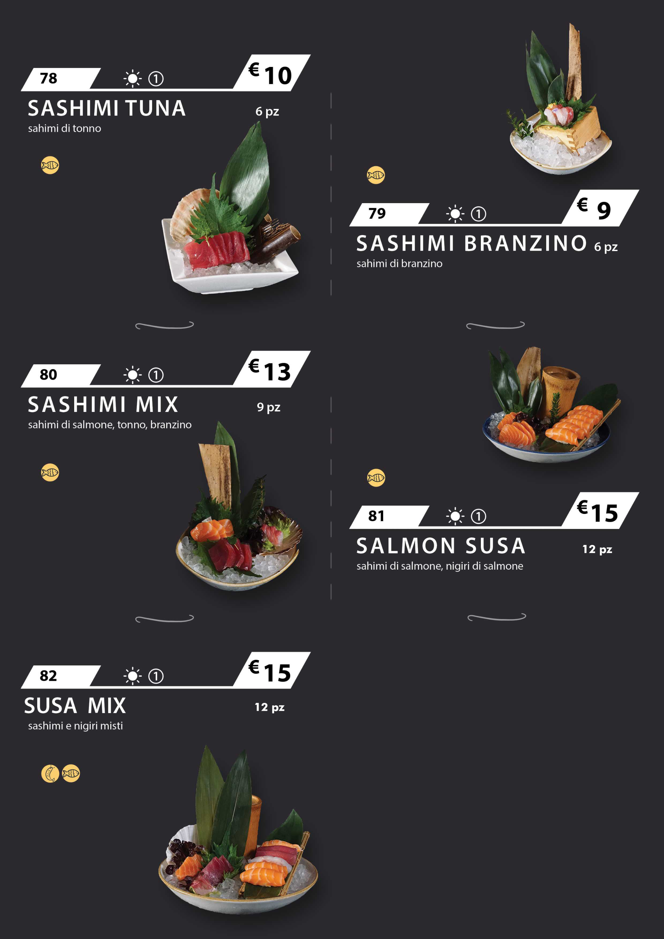 Sushi e Sashimi: piatti dal 78 al 82